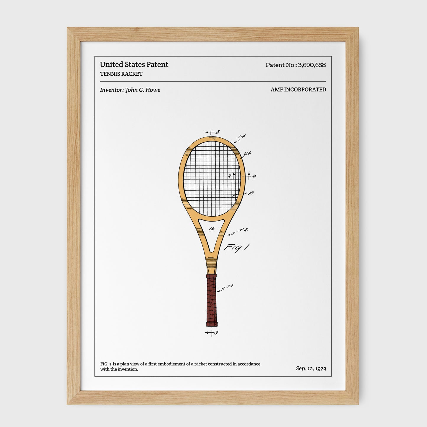 Affiche de brevet - Raquette de tennis