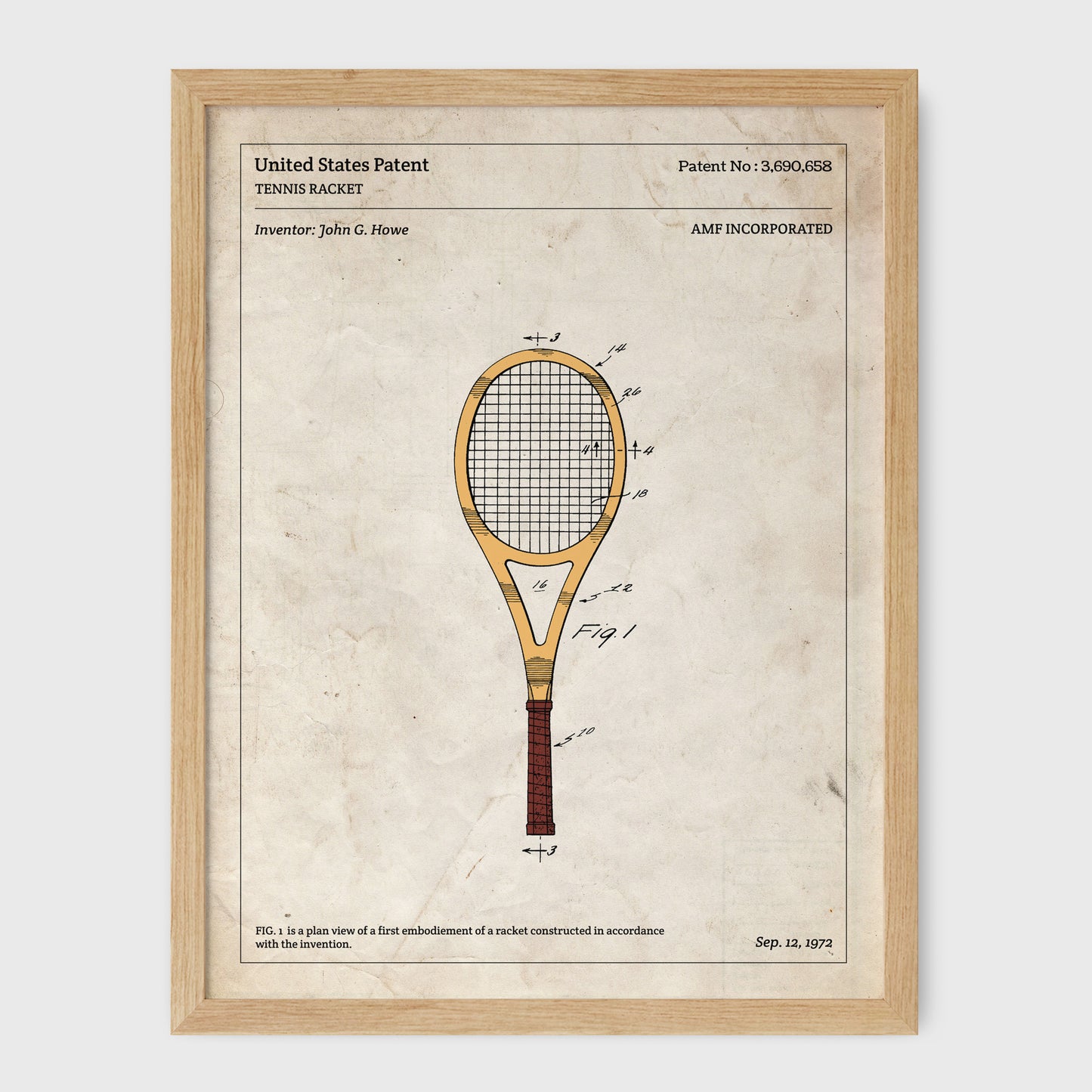 Affiche de brevet - Raquette de tennis