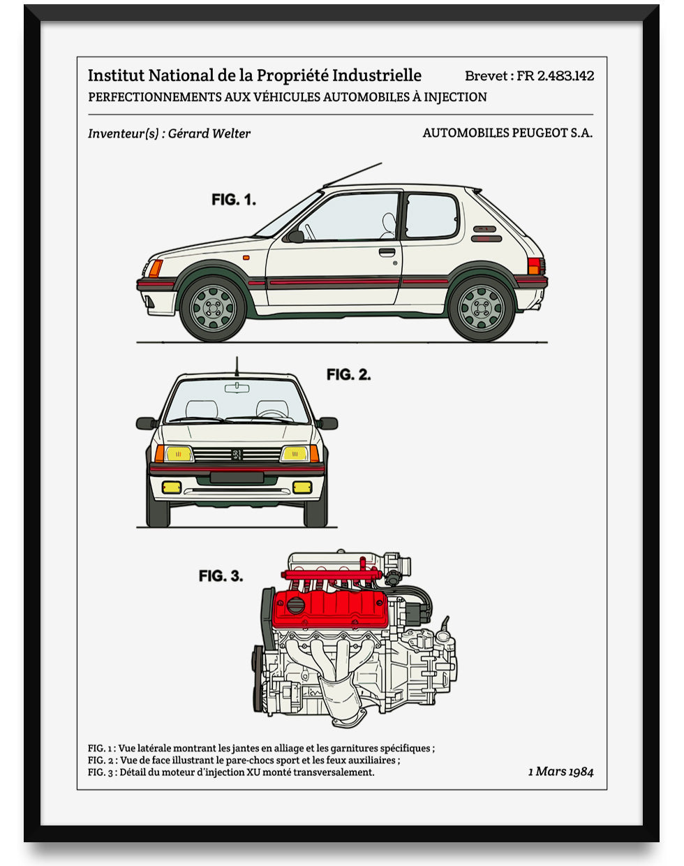 Affiche de brevet - Peugeot 205 GTI
