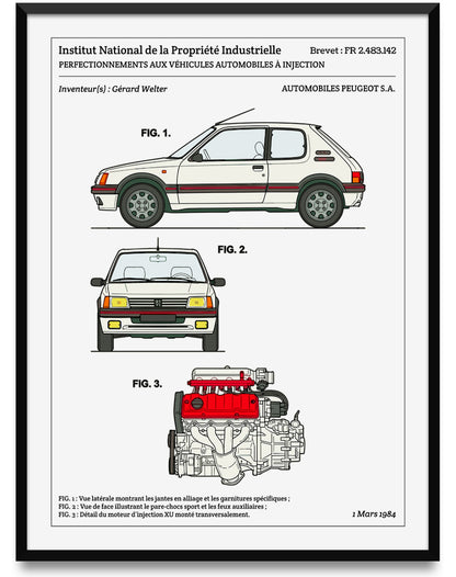 Affiche de brevet - Peugeot 205 GTI