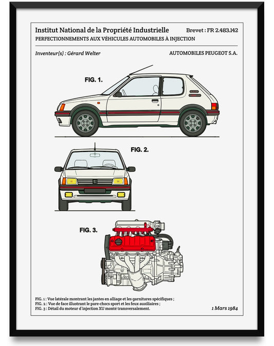 Affiche de brevet - Peugeot 205 GTI