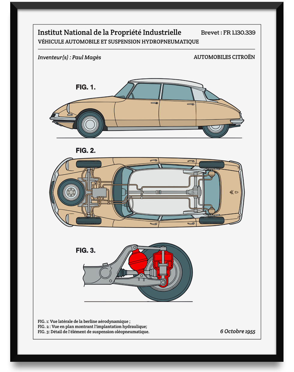Affiche de brevet - Citroën DS 19