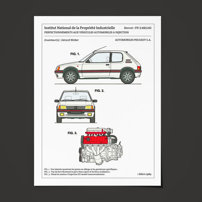 Affiche de brevet - Peugeot 205 GTI