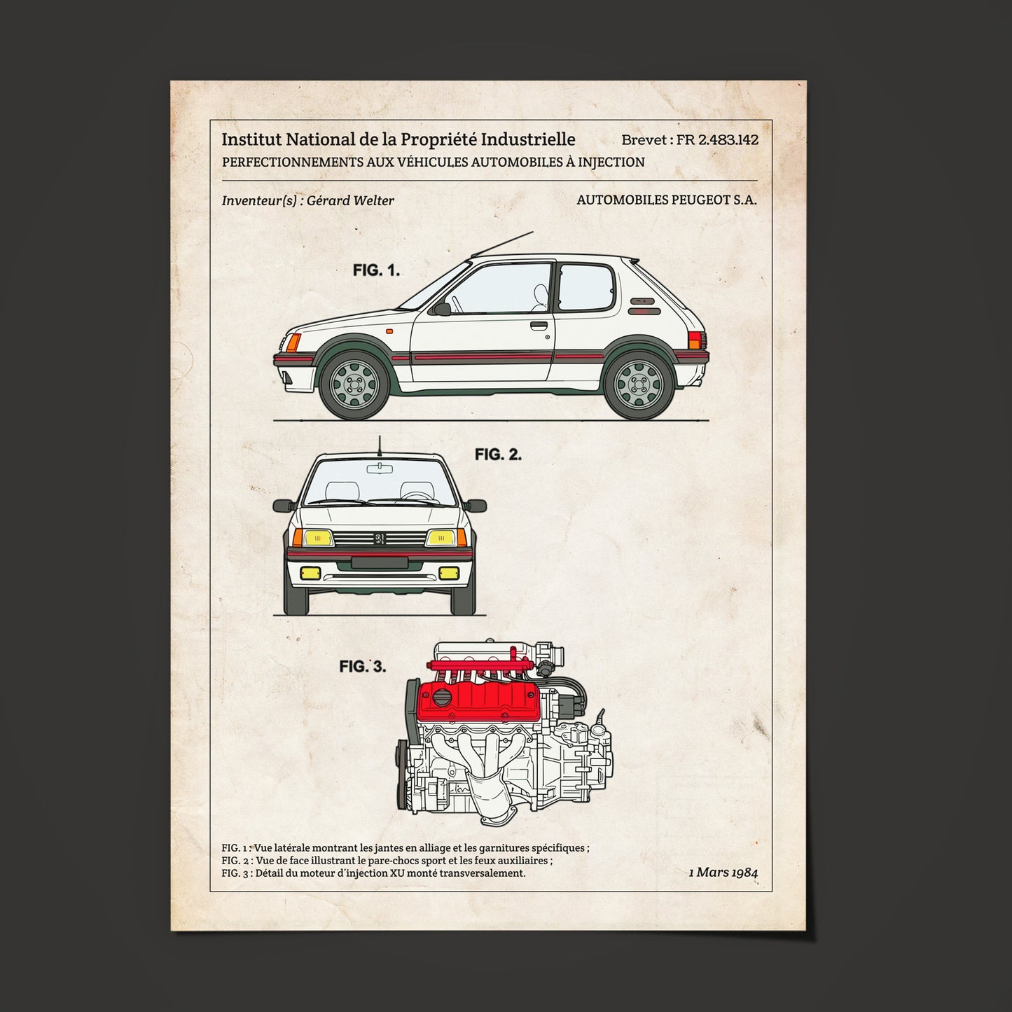 Affiche de brevet - Peugeot 205 GTI