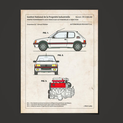 Affiche de brevet - Peugeot 205 GTI