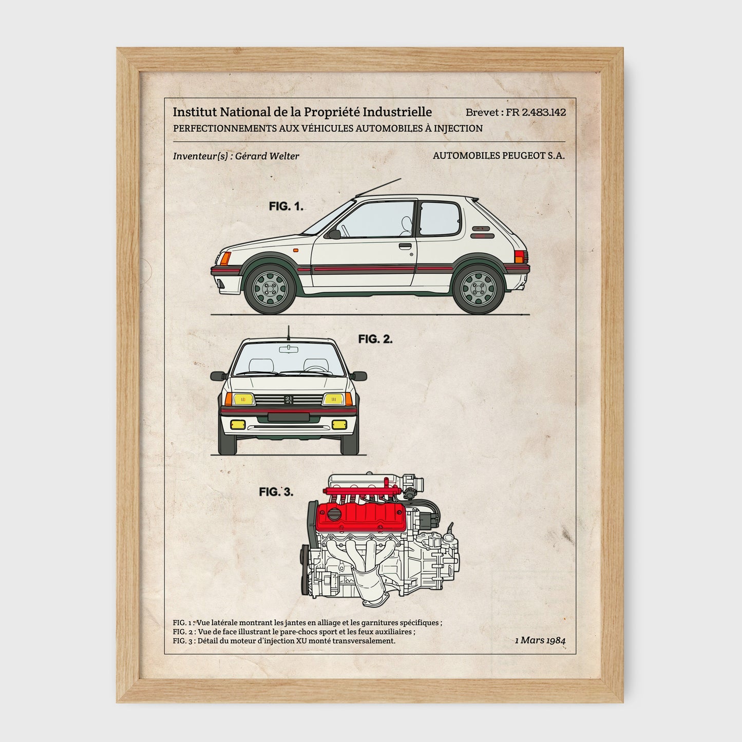 Affiche de brevet - Peugeot 205 GTI