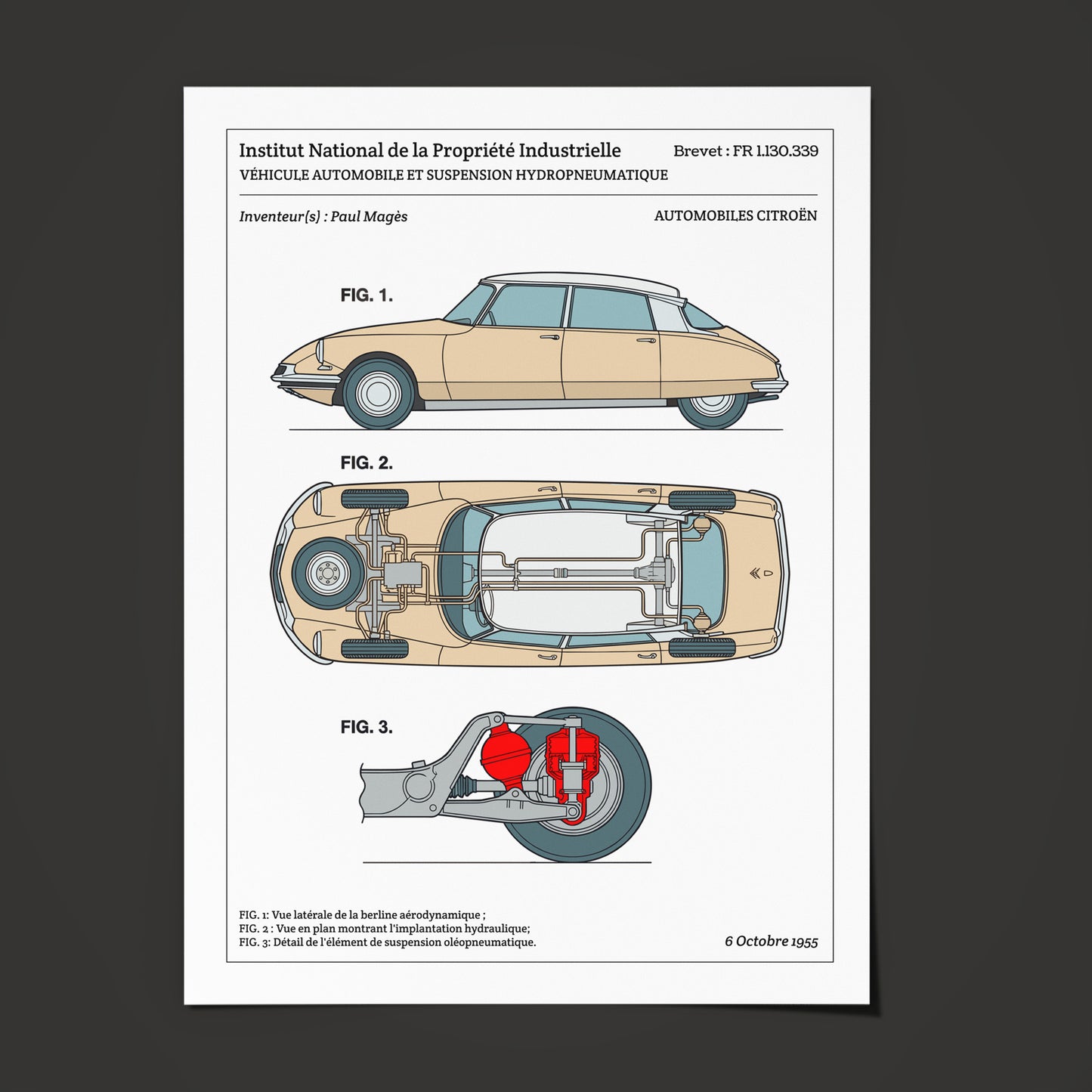 Affiche de brevet - Citroën DS 19