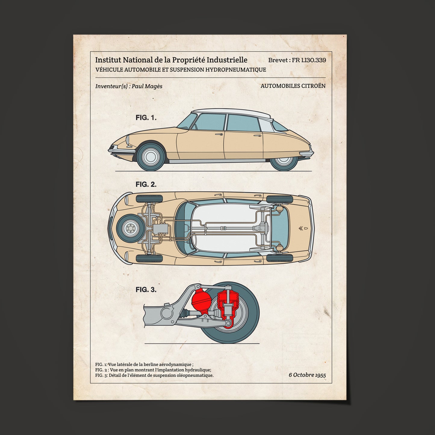 Affiche de brevet - Citroën DS 19