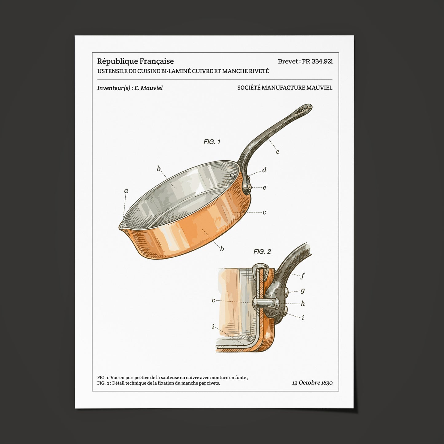 Affiche de brevet - Poêle en cuivre