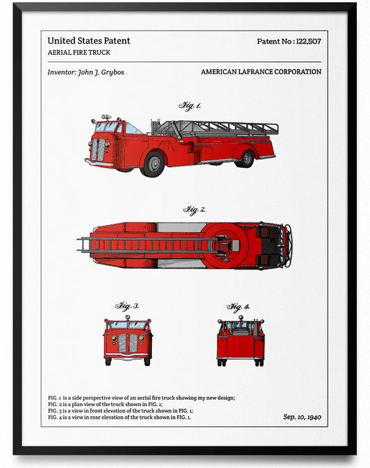 Affiche de brevet - Camion de pompier