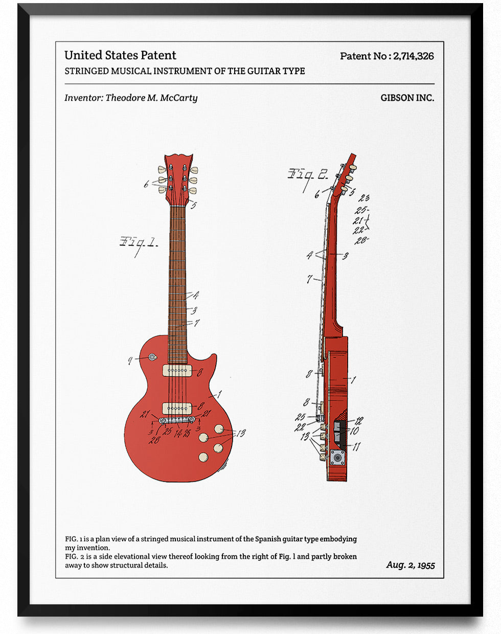 Affiche de brevet - Gibson Les Paul - L'Affiche Technique